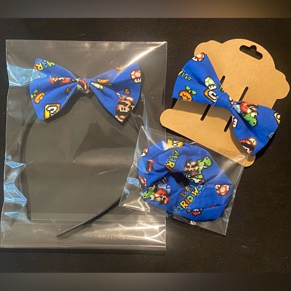 My last set of Super Mario. 
Hair Barrette,
Hair Tie , head band 
Set of 3
